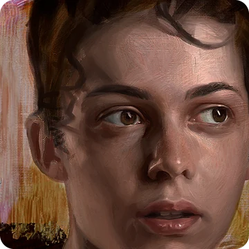 The test subject, untouched: a portrait study of a face in oils